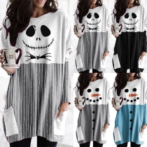 Cute Cartoon Printed Long Sleeve Round Neck Loose Dress