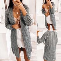 Simple Style Long Sleeve Solid Color Knit Cardigan