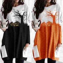 Fashion Long Sleeve Round Neck Loose Printed Dress