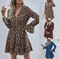 Fresh Style Long Sleeve V-neck Printed Dress