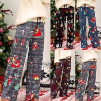 Fashion Christmas Printed High Waist Wide-leg Pants