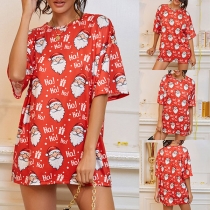 Cute Santa Claus Printed Short Sleeve Round Neck T-shirt