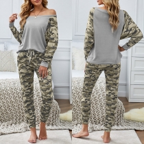 Fashion Camouflage Printed Long Sleeve T-shirt + Pants Two-piece Set