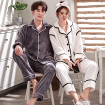 Fashion Solid Color Plush Couple Nightwear Two-piece Set