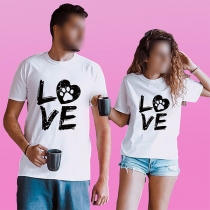 Fashion Letters Printed Short Sleeve Round Neck Couple T-shirt