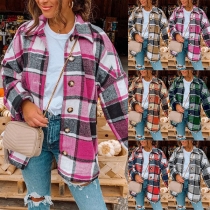 Fashion Long Sleeve POLO Collar Contrast Color Plaid Shirt