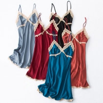 Sexy Backless V-neck Lace Spliced Sling Nightwear Dress