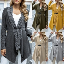 Fashion Solid Color Long Sleeve Irregular Hem Knitted Spliced Cardigan