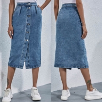 Mode hög midja Enkelknäppt jeanskjol