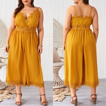 Sexy Backless V-neck High Waist Lace Spliced Sling Jumpsuit