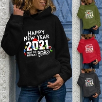 Fashion Letters Printed Long Sleeve Hooded Sweatshirt
