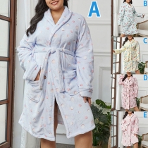 Fashion Long Sleeve Printed Plush Robe