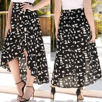 Fashion High Waist Slit Hem Printed Skirt