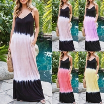 Sexy Backless V-neck Color Gradient Sling Dress