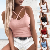 Sexy Backless V-neck Solid Color Sling Top