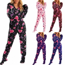 Casual Style Long Sleeve Hooded Home-wear Jumpsuit
