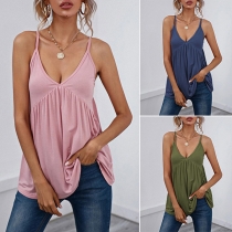 Sexy Backless V-neck Solid Color Sling Top
