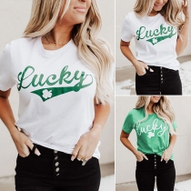 Fashion Short Sleeve Round Neck Letters Printed T-shirt