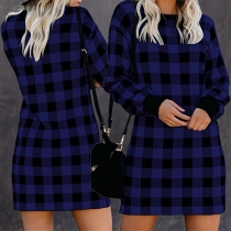 Fashion Long Sleeve Round Neck Slim Fit Plaid Dress