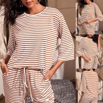 Fashion 3/4 Sleeve Round Neck T-shirt + Pants Two-piece Set