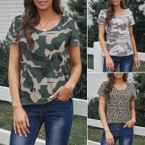 Fashion Short Sleeve Round Neck Printed T-shirt