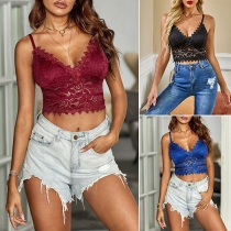 Sexig rygglös V-ringad Spets Crop Top i Enfärgad设计