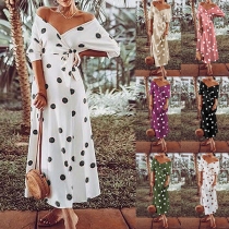 Sexy V-neck Long Sleeve Dots Printed Dress