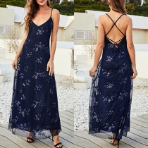 Sexy Backless V-neck Sequin Spliced Sling Dress