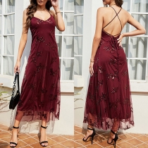Sexy Backless V-neck Sequin Spliced Sling Party Dress