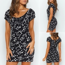 Fashion Short Sleeve Round Neck Slim Fit Printed Dress