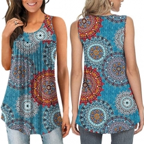 Fashion Sleeveless Round Neck Printed T-shirt