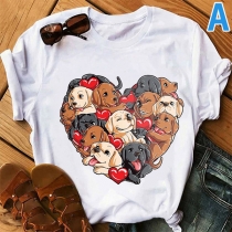Cute Cartoon Animal Printed Short Sleeve Round Neck T-shirt