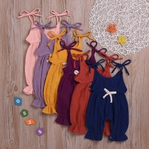 Fashion Solid Color Cotton Linen Children Overalls Jumpsuits