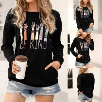 Casual Style Long Sleeve Round Neck Printed Sweatshirt T-shirt