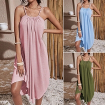 Sexy Off-shoulder Irregular Hem Solid Color Sling Dress