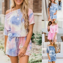 Fashion Short Sleeve Tie-dye Printed T-shirt + Shorts Two-piece Set