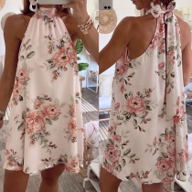Sexy Off-shoulder Sleeveless Stand Collar Printed Top
