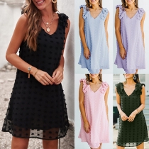 Sweet Style Sleeveless V-neck Hairball Spliced Dress