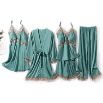 Sexy Solid Color Lace Spliced Nightwear Set Five-piece Set