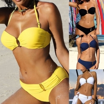 Sexy Low-waist Solid Color Push-up Halter Bikini Set