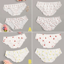Fresh Style Middle Waist Lace Spliced Printed Briefs SSet  2 pcs/Set