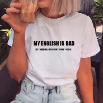 Enkel stil kortärmad rundhalsad T-shirt med bokstäver med tryck