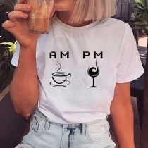 Simple Style Short Sleeve Round Neck AM/PM Printed T-shirt