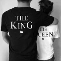 Fashion The King His Queen Couple T-shirt med kortärmad rund hals (Herrstorlek, välj en storlek upp)