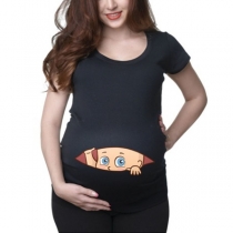 Söt gravid T-shirt med tryckt mönster i kort ärm och rund hals