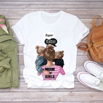 Cute Cartoon Figure Printed Super Mama T-shirt