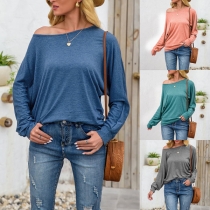 Simple Style Dolman Sleeve Round Neck Solid Color Loose T-shirt