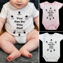 Casual Style Short Sleeve Round Neck Letters Printed Baby Romper Bodysuit