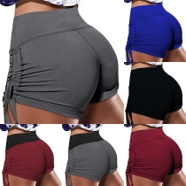 Simple Style High Waist Side-drawstring Sports Yoga Shorts