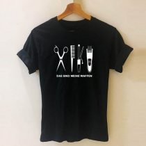 Chic Style Short Sleeve Round Neck Hair Trimmer Printed Pattern T-shirt